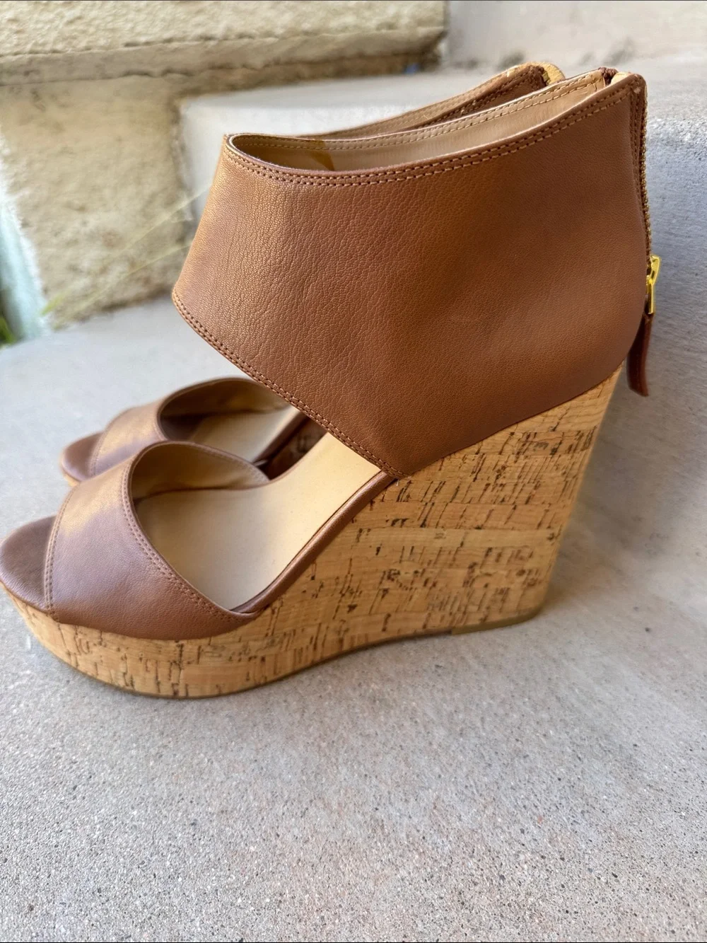Nine West Brown Tan Cork Wedge Sandals